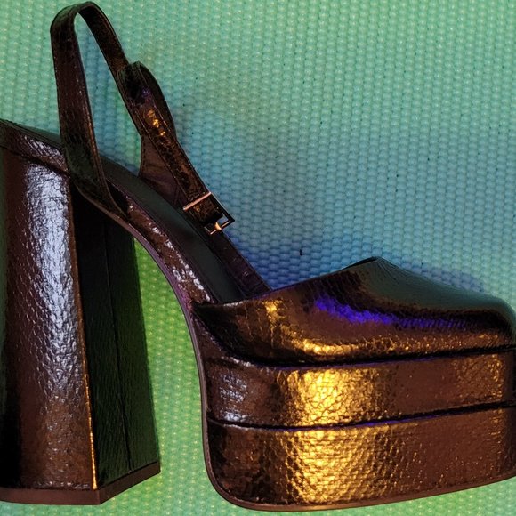 ASOS DESIGN Pluto platform heeled shoes in black snake - Picture 5 of 11